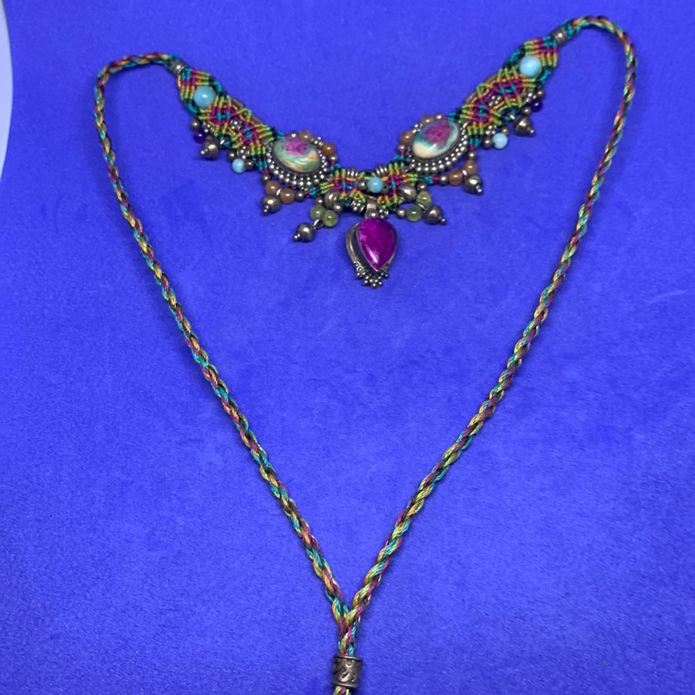 Hand Knotted Bali Sterling Silver Precious & Semi-precious Gem Necklace